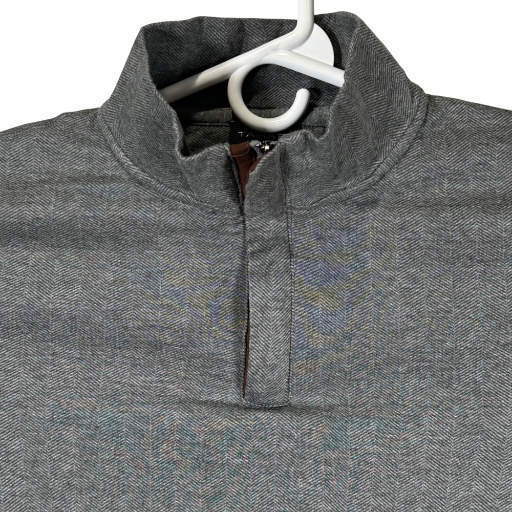Tahari Mens Grey Herringbone Print Quarter Zip Pullover‎ Viscose Sweater Size M